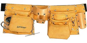 Пояс STAYER "MASTER" для инструментов, кожаный, 10 карманов, 3 подвески