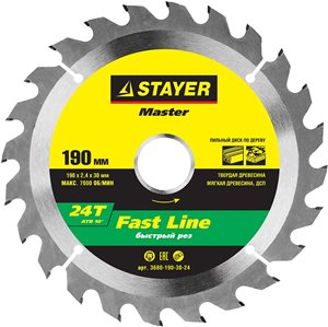 Диск STAYER MASTER "Fast-line" 190х24Тх30 дерево