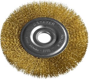 Щетка STAYER "PROFESSIONAL" дисковая для УШМ,витая стальная латунированная проволока 0,3мм, 150мм