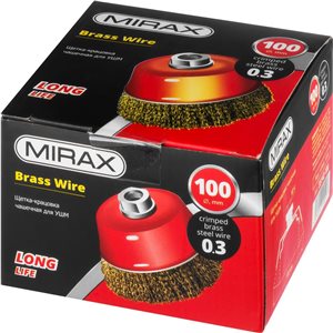 Щетка MIRAX чашечная для УШМ,витая стальная латунир. провол 0,3мм, 75мм