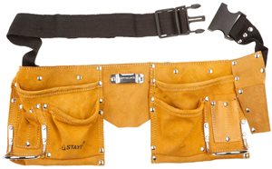 Сумка поясная STAYER PROFESSIONAL для инструментов, кожаная, 8 карманов, 2 скобы