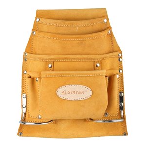 Сумка поясная STAYER PROFESSIONAL для инструментов, кожаная, 10 карманов, 2 скобы