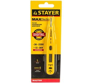 Тестер STAYER "MASTER" напряжения цифровой со световым индикатором, 12-220В, 125мм