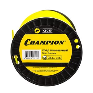 Леска для триммера CHAMPION звезда, 3мм х 60 м