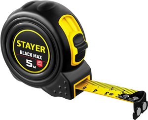 Рулетка STAYER BlackMax, обрезиненный корпус, 10мх25мм
