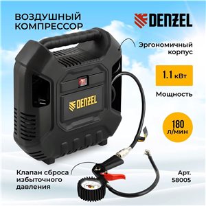 Компрессор воздушный DL1100 1.1 кВт, 180 л/мин, с набором аксессуаров Denzel