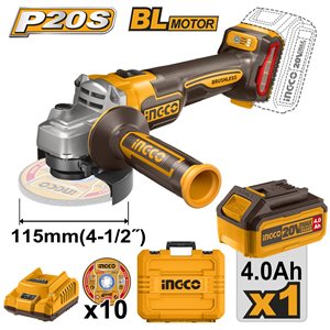 Аккумуляторная угловая шлифмашина Б/Щ 115мм INGCO CAGLI211541(кейс)