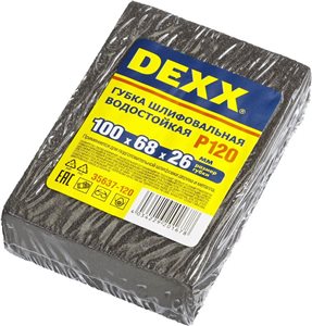 Губка шлифовальная DEXX четырехсторонняя, средняя жесткость, Р120, 100х68х26мм