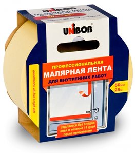 Скотч малярный UNIBOB для внутренних работ, 50мм х 25м